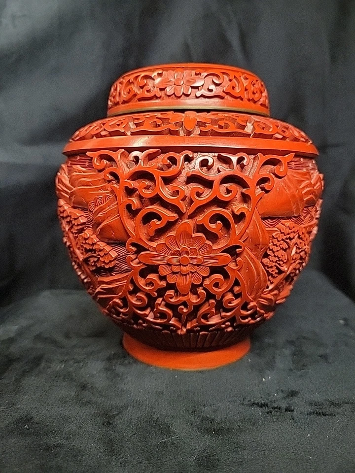 Antiguo tarro de canela y jengibre de 6" con interior de esmalte azul cobalto Foto 2 de 4