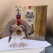 Wild Turkey Shaped Whiskey Decanter Glass Bourbon Wooden Cork Sealed Vintage Bar