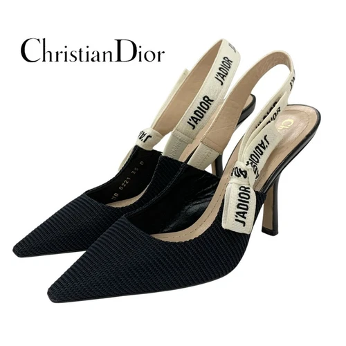 Escarpins Dior Christian JADIOR tissu chaussure noir blanc écharpe occasion TIEE 0
