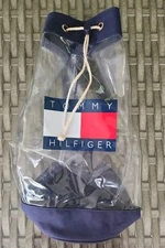 Vintage Tommy Hilfiger Clear & Navy Drawstring Bag Signature Logo 1990's Retro