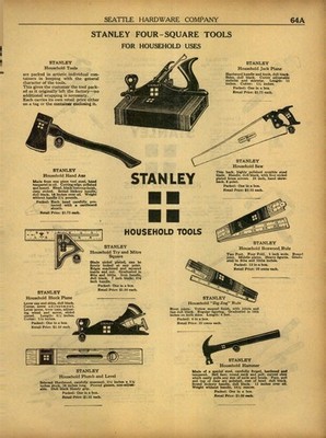 1924 PAPER AD Stanley 4 Four Square Tools Plane X hammer rule wrench Vice Pliers