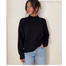 100 Cashmere Black Mock Neck Sweater Long Sleeve Knit Pullover Solid Minimalist