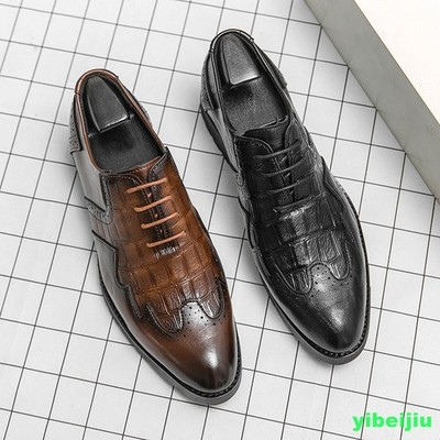 Men's Dress Formal Leather Crack Wing Tip Carved Shoes Vintage Wedding Ball Gown