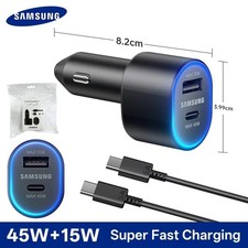 NEW Samsung 45W 2 Ports Super Fast Charging Dual Car Charger with 3A USB-C Cable