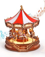 Rolife 3D Puzzle, 3D Wooden Puzzle, Carousel, Christmas, with Light Effects and