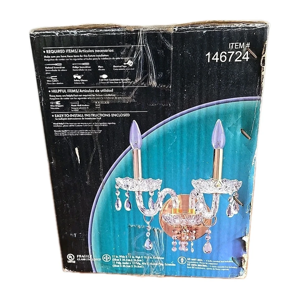 NIB Swarovski Crystal Prisms Spectra 2 Light Wall Sconce Gold Base Lamp 146724 - Image 2 of 4