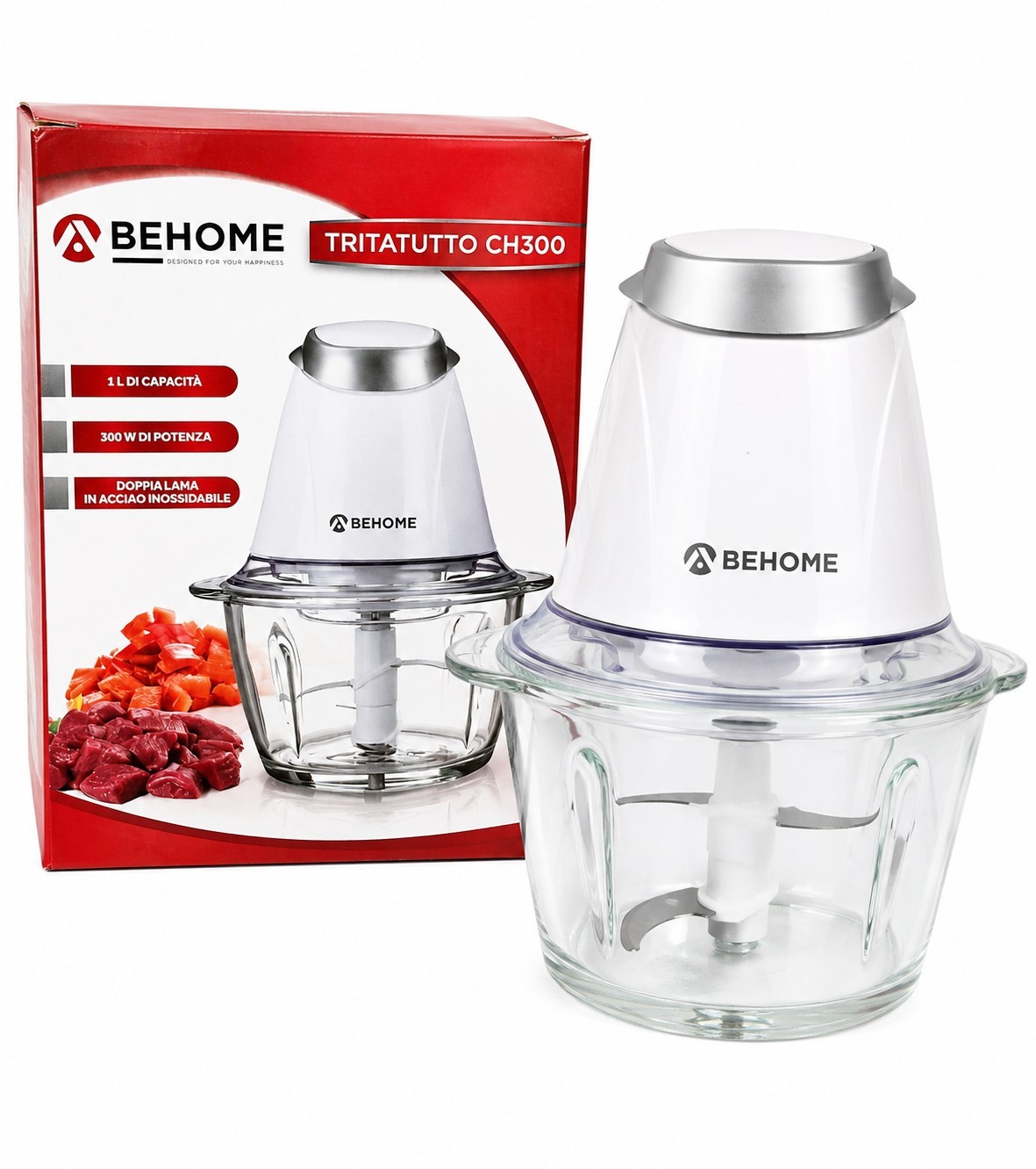 Behome CH300 Electric Food Chopper – 1L, 300W, Double Blade