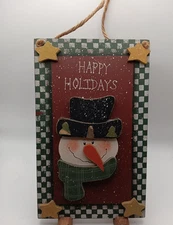 Happy Holidays Wood sign Snow Man Door Decoration 10"x 6" See Photos as is