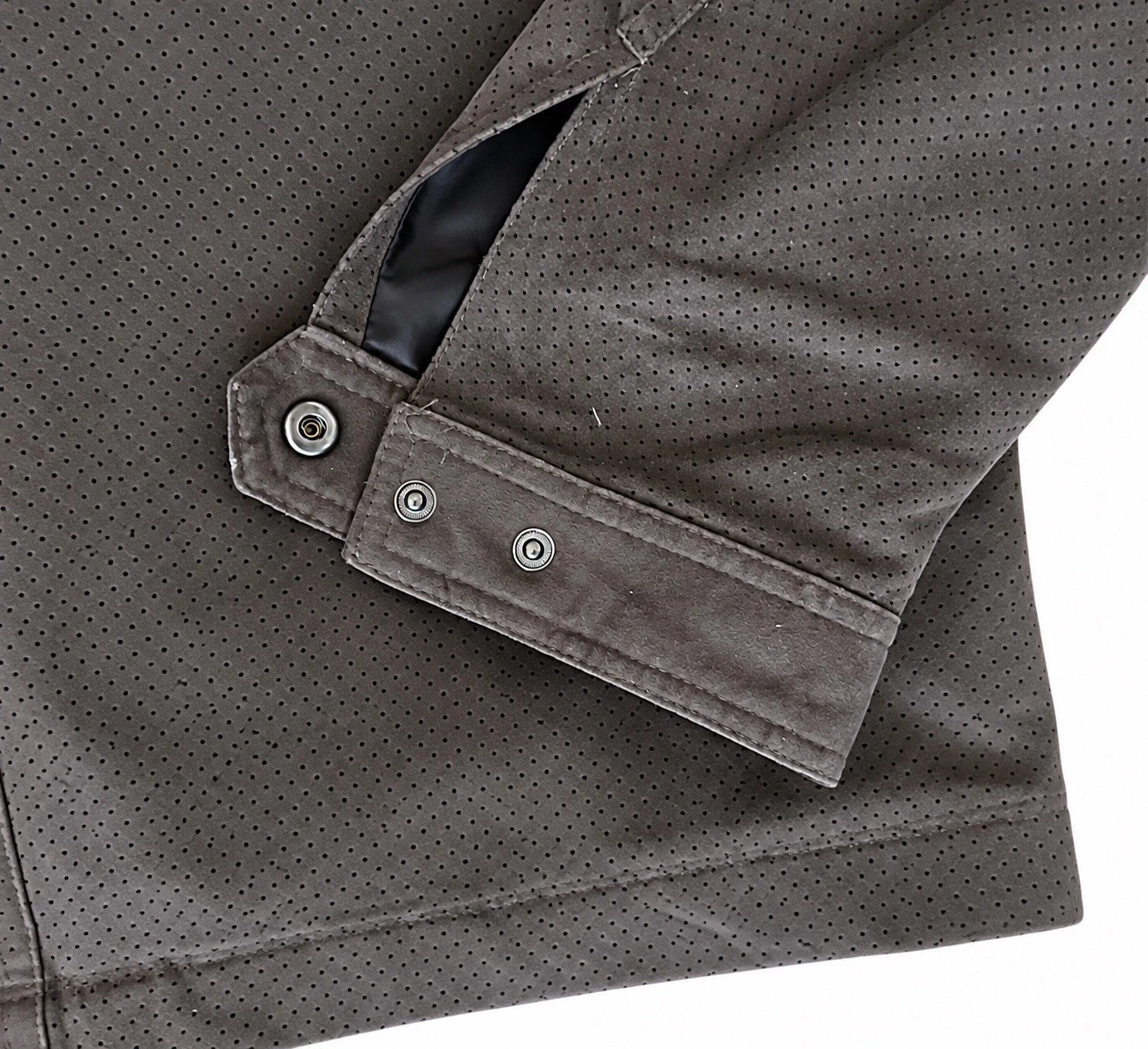 Weatherproof Men XL Faux Suede Perforated Full Zip Jacket Brown Gray Lightweight image 2