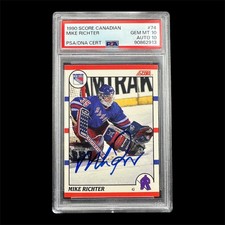 Mike Richter Rookie Card 1990 Score Canadian #74 PSA 10 GEM MINT Auto 10 Rangers. rookie card picture