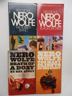 Lot of 4 Vintage Nero Wolfe PB by Rex Stout- Rubber Band, Black Orchids, Doxy +