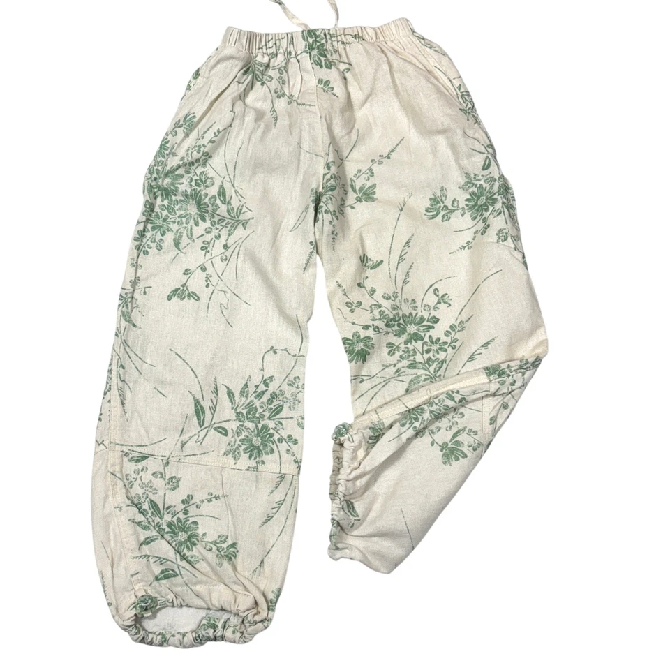 Pantalones Jogger ZARA Niñas 6 Floral Verde Mar Mezcla de Lino Viscosa Harén Foto 2 de 4