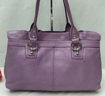 バッグ COACH Penelope Leather Tote Bag Purple Coach Penelope Purple Pebbled Leather Double Handles Satchel
