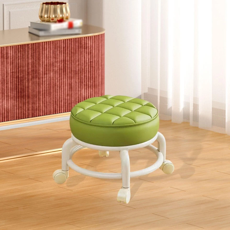 Low Roller Seat Rolling Stool PU Leather with Wheels Small Chair 360 Swivel for