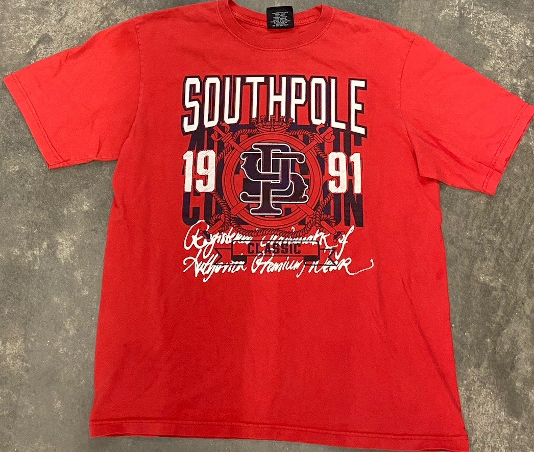 Vintage South Pole Graphic T-Shirt Red Men’s XL Textured Cyber Grunge Skater Y2K