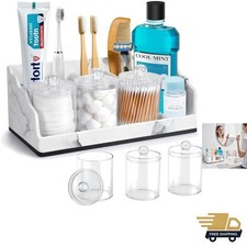 Bathroom Counter Organizer with 3PCS Qtip Holder, Marble Toothbrush Holders f...