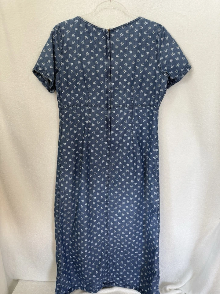 Vestido Vintage Años 90 Liz Claiborne Floral Denim Cremallera 8 Maxi Granja Cottagecore Foto 3 de 4