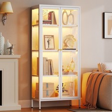 LED Display Cabinet 3-Sided Glass Curio Case w/ Adjustable Shelves Steel Frame