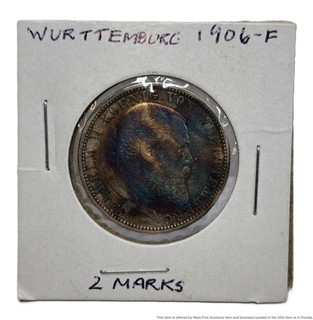 1906 F William II 2 Marks Fine Silver Wurttemberg German Coin