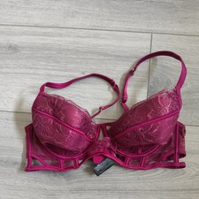 Ann Summers Burgundy Satin & Lace Longline Cut Away Bra Size 36B