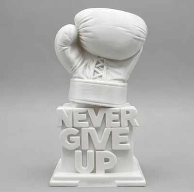 Deko Boxhandschuh Skulptur Never Give Up Motivation Geschenk Weiß Pokal 11cm