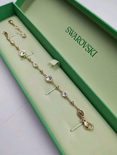 Swarovski Tennisarmband Gold klar weiß rund schwebende Lünette (#E2-A7) - Bild 5 von 5