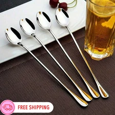 4/8pcs 7.5" Stainless Steel Mixing Spoons Long Handle Iced Tea & Ice Cream Spoon