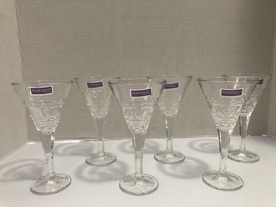 6 Waterford Crystal Marquis Cordial Glasses Set Elegant Clear Cut Etch Stemware