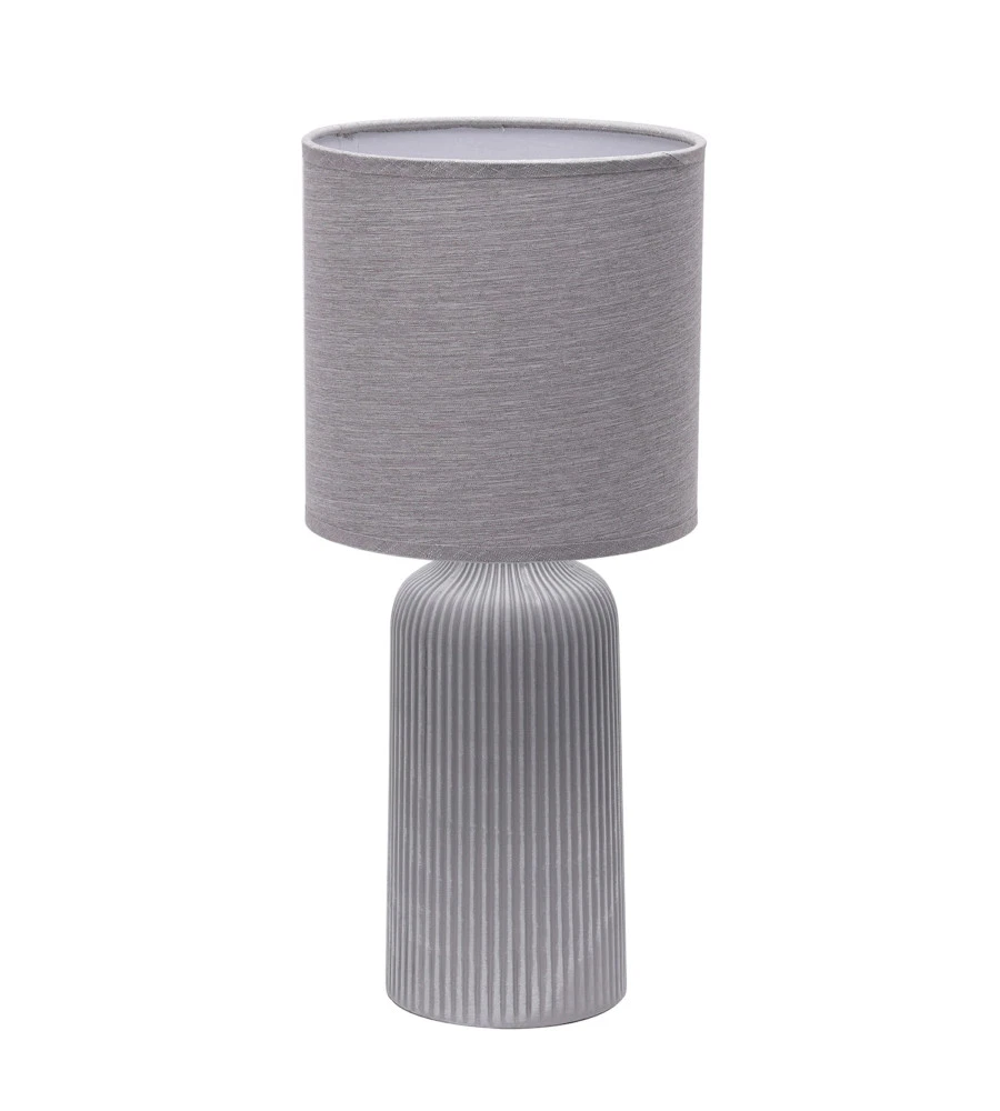 BRUBAKER Lampada Da Tavolo In Legno E Metallo Grigio 33 Cm - Paralume In Tessuto, Interruttore A Levetta, Attacco E14