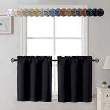 24 Inch Long Tier Curtains for Small Window, 30"W x 24"L Pack of 2 Black