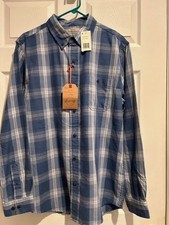 Original Weatherproof Vintage Cotton Long Sleeve Button Shirt Men's L Blue Plaid