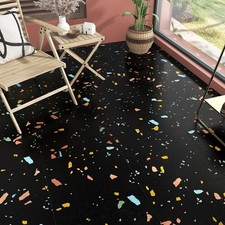 Black Terrazzo Peel and Stick Floor Tile 4 Pack Self Adhesive Stick on Tile S...