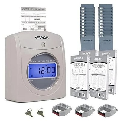 uPunch HN4500 Calculating Time Clock Bundle 200 Cards Racks Ribbons Keys
