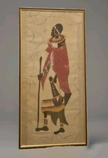 Vintage African Batik Fork Art Wall Hanging Framed Decorative