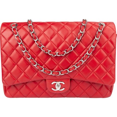 Chanel Quilted Lambskin Palladium Maxi Double Flap Crossbody Bag Coco CC Tasche