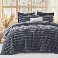 Faux Fur Size Comforter Set - Grey Fluffy Comforter Size, Soft King 08 - Grey