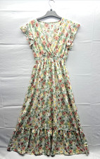 SheIn Women Floral Maxi Dress Size Large Cap Sleeve Regular V Neck Elastic Waist