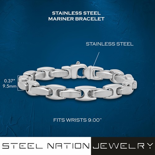 Men's Stainless Steel 9" Mariner Bracelet - Hypoallergenic, Secure Lobster Cl... - Picture 3 of 7