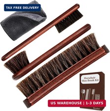 4-Piece 100 Horse Hair Shoe Brush Kit for Leather Care - Professional Dauber Ap