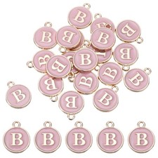 Alphabet b Letter Charm Double Sided Enamel Initial Alphabet Pendant Pink 20pcs