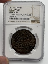 1813 Mexico 8 Reales Oaxaca SUD Insurgent Issue – NGC VF Details, Rare Coin