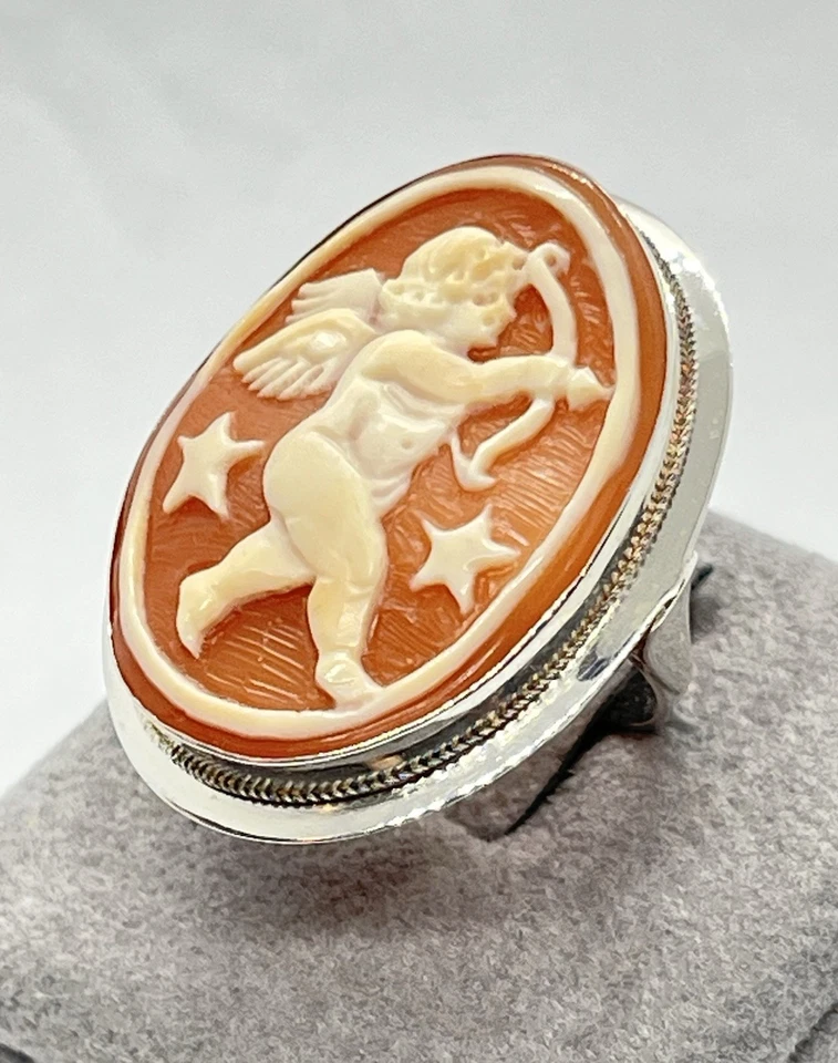 Anello In Argento Con Cammeo Corniola 30mm Ovale - Cupido - Immagine 4 di 4