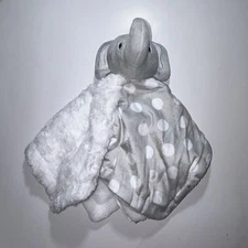 Baby Essentials Elephant Gray White Lovey Security Blanket Polka Dot Fuzzy Soft