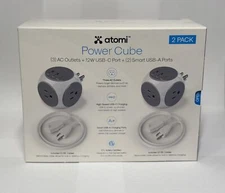 Atomi Power Cube 2-Pack � 3AC Outlets + 3 Smart USB Ports(2 USB-A & 1 USB-C) +