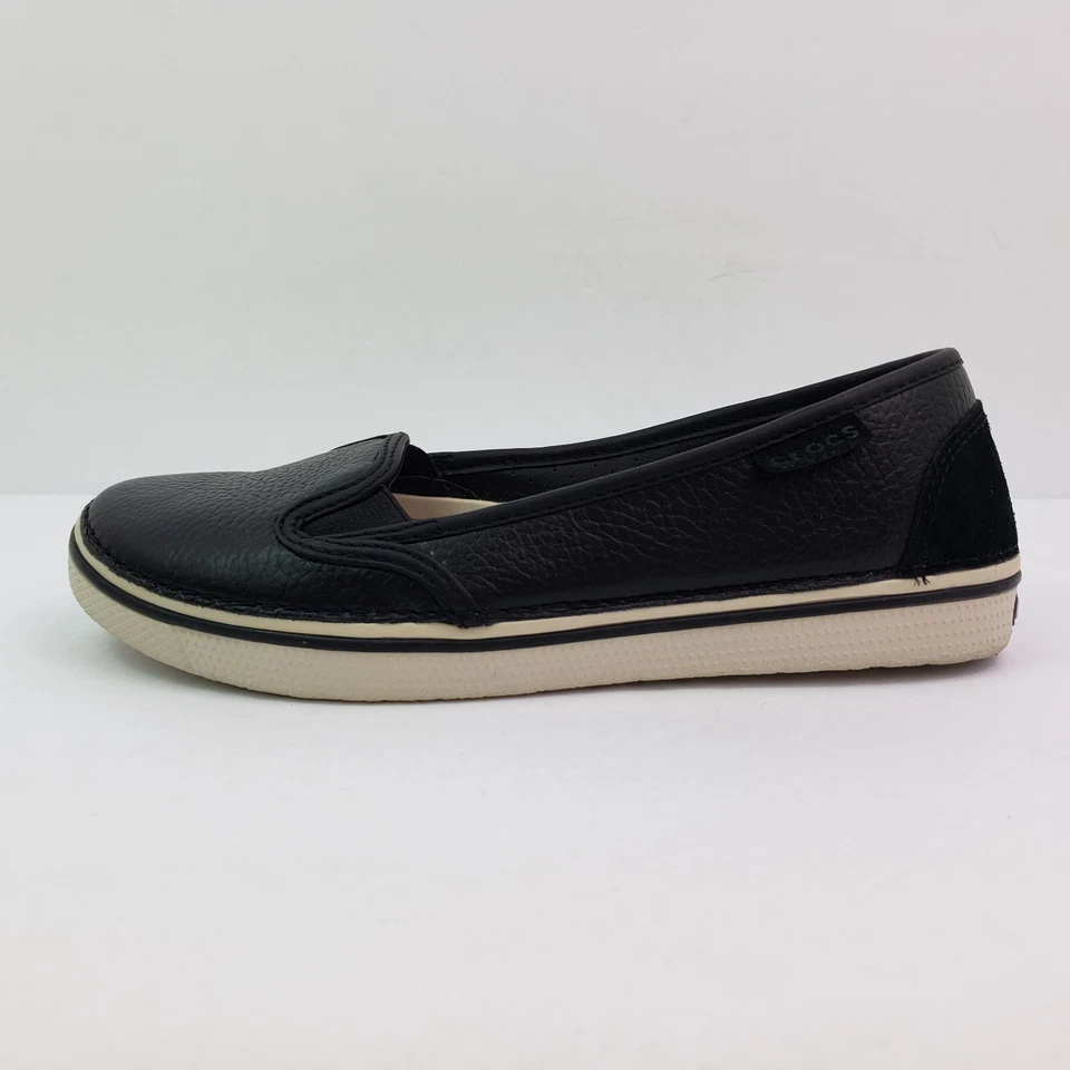 Zapatos mocasines Crocs Hover para mujer talla 7 de cuero negro blanco Crocband Croslite Foto 4 de 4