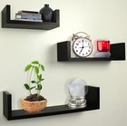 Greenco Set of 3 Floating U Shelves, Espresso Finish