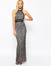 LIPSY LONDON By Michelle Keegan - Black & Nude maxi evening dress - Size 10