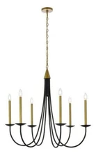 Chandelier Black and Brass Foyer Dining Room Modern Farmhouse Candle Light Lamp