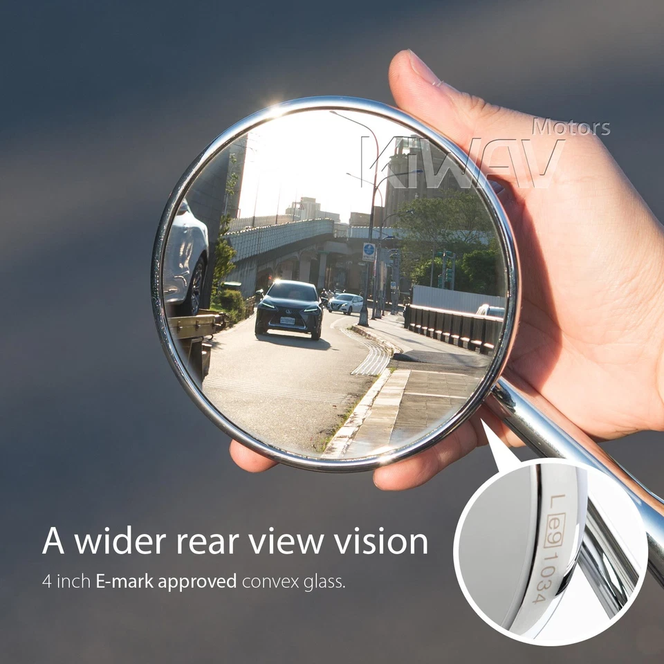 Retro Redondo Cromo Pulido Espejos Convexos Ajustables para Moto Personalizada Foto 4 de 4