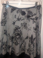 Talbots 2P Black White Gingham Check Floral Butterfly Pleated 100 Cotton Skirt